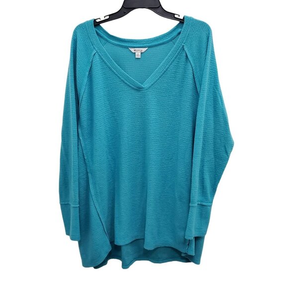 Wildfox Woman's Turquoise Super Soft‎ Raw Stitch V-Neck Sweater Plus Size XXL - Picture 1 of 5